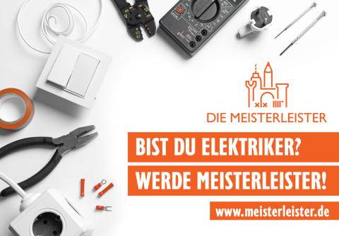 Plakat richtet sich gezielt an Elektriker:innen. Es nutzt eine saubere, technische Optik und bewirbt offene Stellen bei den Meisterleistern.